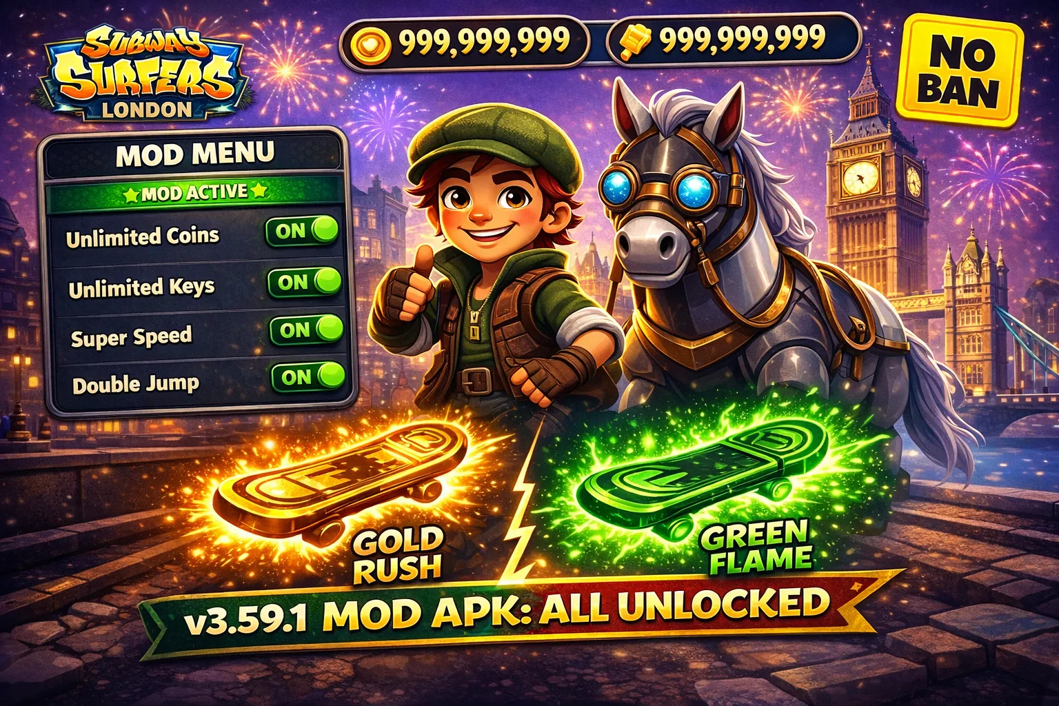 Princess Runner MOD APK London theme with coins boards & horse