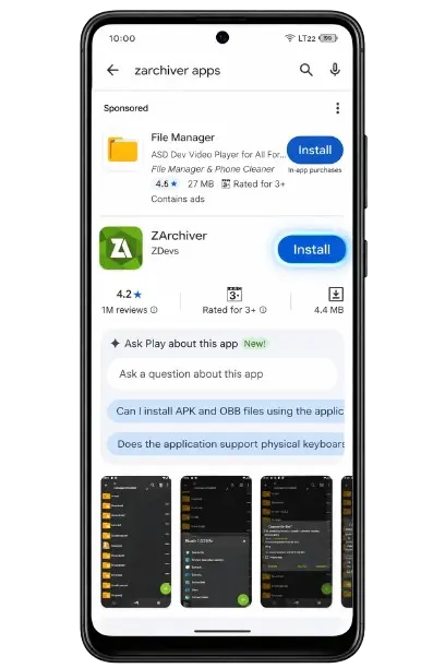 install zarchiver from playstore to manage file