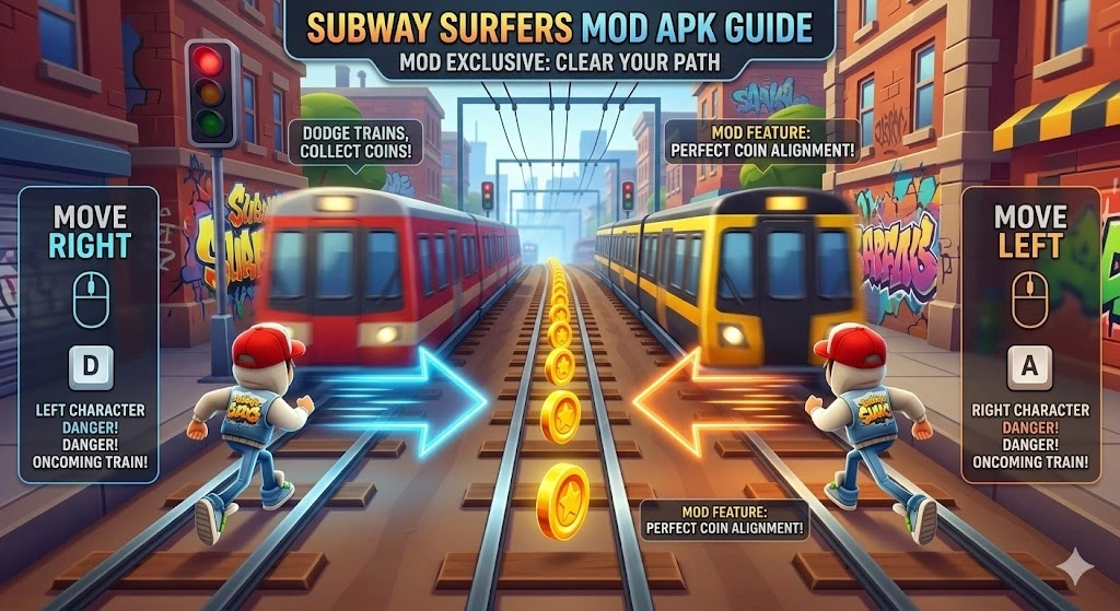 Subway Surfers Mod APK PC how to avoid trains gameplay guide