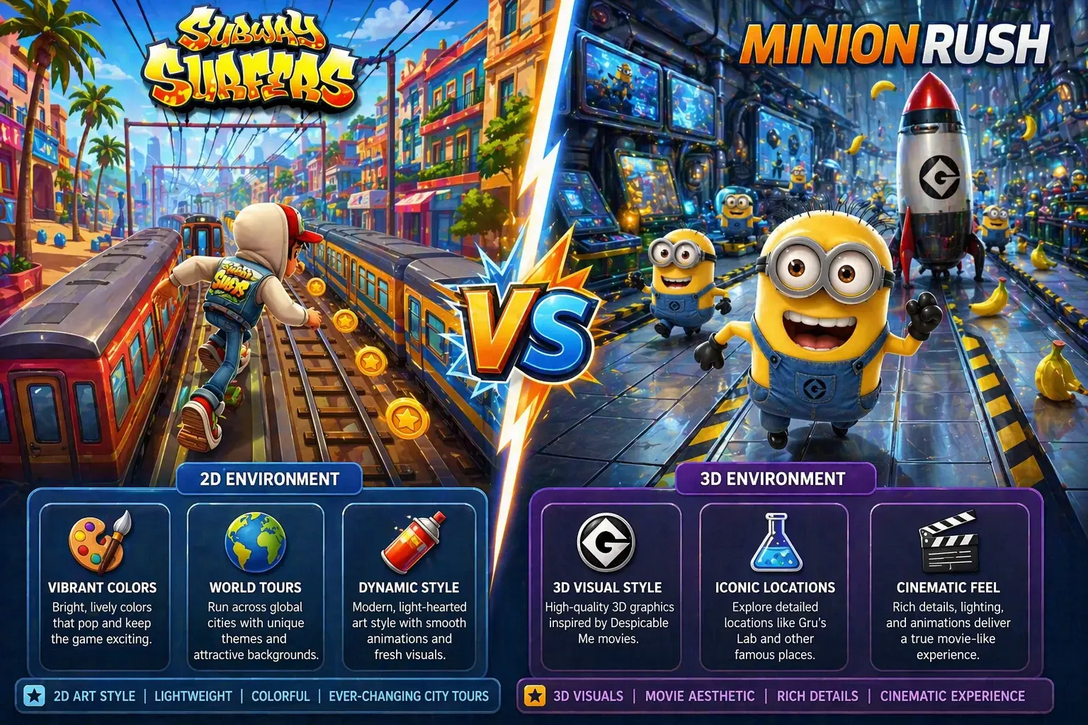 Subway Surfers vs Minion Rush APK 3 Subway surfers Minion Rush graphics and visuals.