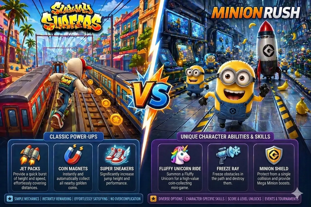 Subway Surfers vs Minion Rush APK 4 Power ups and features comparison of subway surfers & Minion Rush