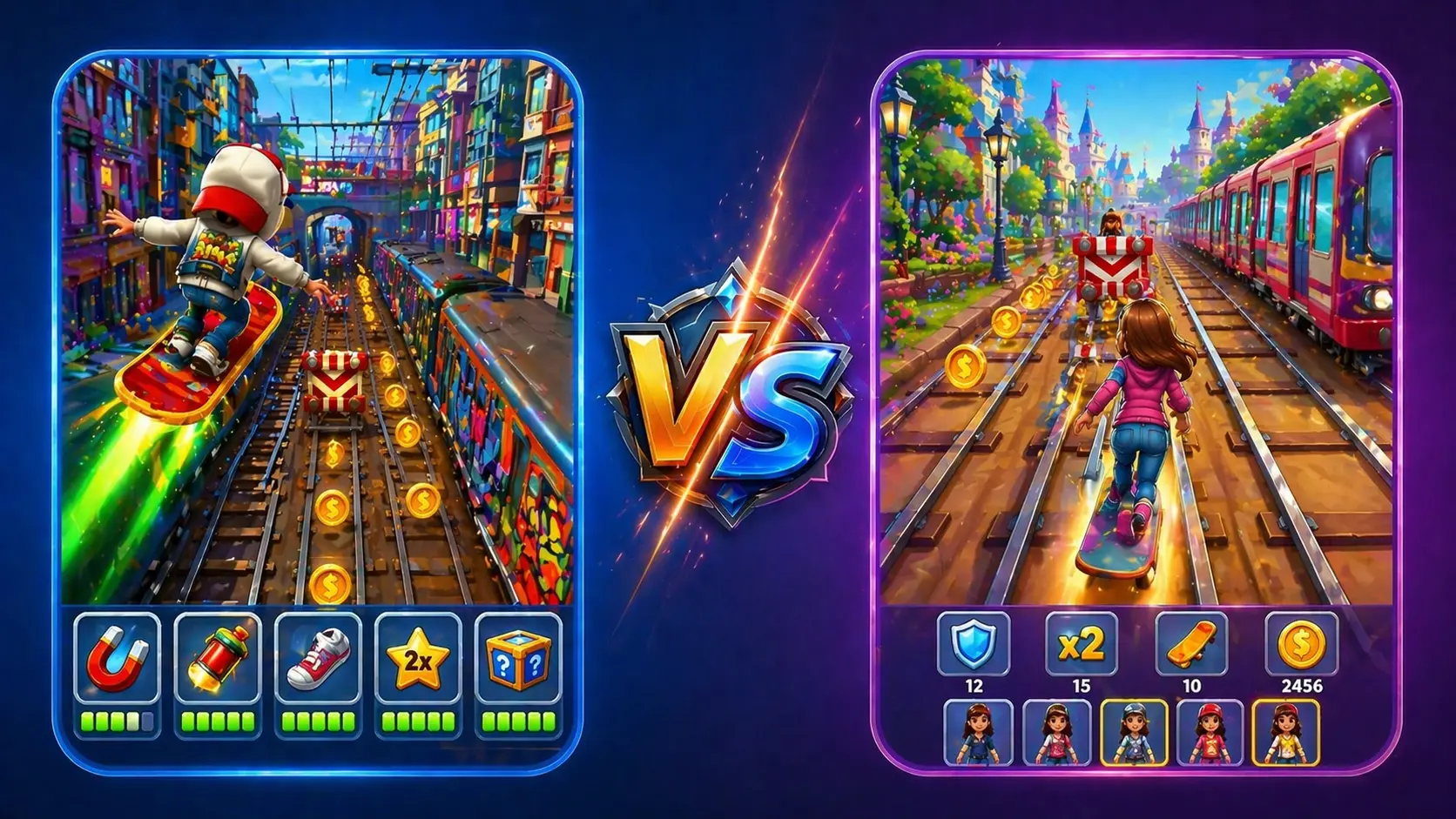 comparison to features of subway surfers and princess runner apk