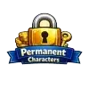 Permanent Characters icon in Subway Surfers featuring a golden lock, coins, and a key symbol representing characters that remain permanently available in the game shop. These characters can be unlocked anytime using coins, keys, or event tokens and stay accessible throughout all Subway Surfers World Tour updates without expiration or limited-time restrictions.